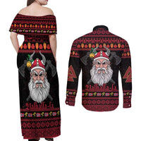 Norway Christmas Couples Matching Off Shoulder Maxi Dress and Long Sleeve Button Shirt Valhalla La La Viking Santa - Wonder Print Shop