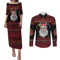 Norway Christmas Couples Matching Puletasi and Long Sleeve Button Shirt Valhalla La La Viking Santa - Wonder Print Shop