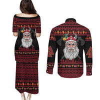 Norway Christmas Couples Matching Puletasi and Long Sleeve Button Shirt Valhalla La La Viking Santa - Wonder Print Shop