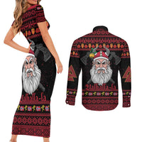 Norway Christmas Couples Matching Short Sleeve Bodycon Dress and Long Sleeve Button Shirt Valhalla La La Viking Santa - Wonder Print Shop
