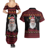 Norway Christmas Couples Matching Summer Maxi Dress and Hawaiian Shirt Valhalla La La Viking Santa - Wonder Print Shop