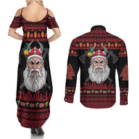 Norway Christmas Couples Matching Summer Maxi Dress and Long Sleeve Button Shirt Valhalla La La Viking Santa - Wonder Print Shop
