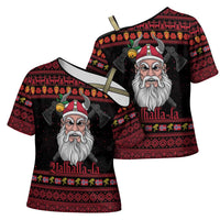 Norway Christmas Cross Shoulder Shirt Valhalla La La Viking Santa - Wonder Print Shop