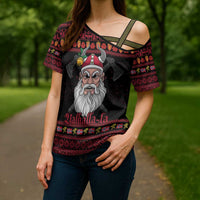 Norway Christmas Cross Shoulder Shirt Valhalla La La Viking Santa - Wonder Print Shop