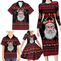 Norway Christmas Family Matching Long Sleeve Bodycon Dress and Hawaiian Shirt Valhalla La La Viking Santa - Wonder Print Shop
