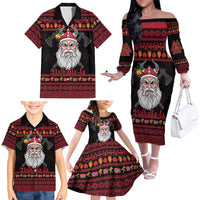 Norway Christmas Family Matching Off The Shoulder Long Sleeve Dress and Hawaiian Shirt Valhalla La La Viking Santa - Wonder Print Shop