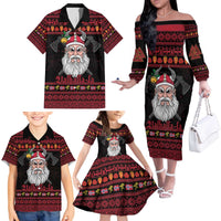 Norway Christmas Family Matching Off The Shoulder Long Sleeve Dress and Hawaiian Shirt Valhalla La La Viking Santa - Wonder Print Shop