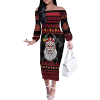 Norway Christmas Family Matching Off The Shoulder Long Sleeve Dress and Hawaiian Shirt Valhalla La La Viking Santa - Wonder Print Shop