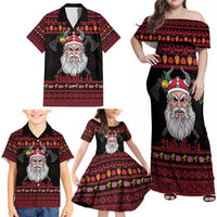 Norway Christmas Family Matching Off Shoulder Maxi Dress and Hawaiian Shirt Valhalla La La Viking Santa - Wonder Print Shop