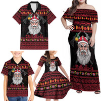 Norway Christmas Family Matching Off Shoulder Maxi Dress and Hawaiian Shirt Valhalla La La Viking Santa - Wonder Print Shop