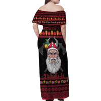 Norway Christmas Family Matching Off Shoulder Maxi Dress and Hawaiian Shirt Valhalla La La Viking Santa - Wonder Print Shop