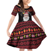 Norway Christmas Family Matching Off Shoulder Short Dress and Hawaiian Shirt Valhalla La La Viking Santa - Wonder Print Shop