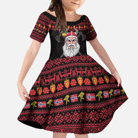 Norway Christmas Family Matching Short Sleeve Bodycon Dress and Hawaiian Shirt Valhalla La La Viking Santa - Wonder Print Shop