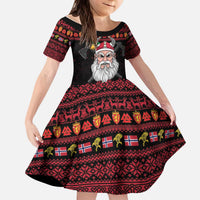 Norway Christmas Kid Short Sleeve Dress Valhalla La La Viking Santa - Wonder Print Shop