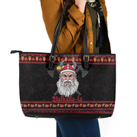 Norway Christmas Leather Tote Bag Valhalla La La Viking Santa - Wonder Print Shop