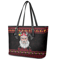 Norway Christmas Leather Tote Bag Valhalla La La Viking Santa - Wonder Print Shop