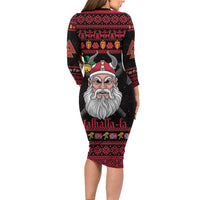 Norway Christmas Long Sleeve Bodycon Dress Valhalla La La Viking Santa - Wonder Print Shop