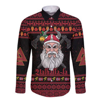 Norway Christmas Long Sleeve Button Shirt Valhalla La La Viking Santa - Wonder Print Shop
