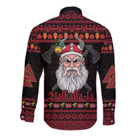 Norway Christmas Long Sleeve Button Shirt Valhalla La La Viking Santa - Wonder Print Shop