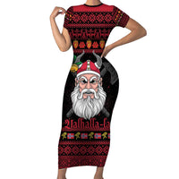 Norway Christmas Short Sleeve Bodycon Dress Valhalla La La Viking Santa - Wonder Print Shop