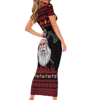 Norway Christmas Short Sleeve Bodycon Dress Valhalla La La Viking Santa - Wonder Print Shop