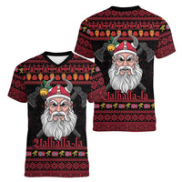 Norway Christmas Women V-Neck T-Shirt Valhalla La La Viking Santa - Wonder Print Shop
