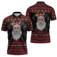 Norway Christmas Zipper Polo Shirt Valhalla La La Viking Santa - Wonder Print Shop