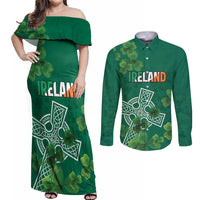 Ireland Cross Celtic Personalized Couples Matching Off Shoulder Maxi Dress and Long Sleeve Button Shirt Irish Pride Shamrock - Wonder Print Shop