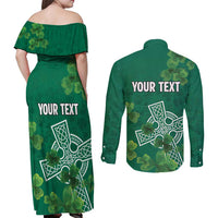 Ireland Cross Celtic Personalized Couples Matching Off Shoulder Maxi Dress and Long Sleeve Button Shirt Irish Pride Shamrock - Wonder Print Shop