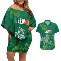 Ireland Cross Celtic Personalized Couples Matching Off Shoulder Short Dress and Hawaiian Shirt Irish Pride Shamrock - Wonder Print Shop