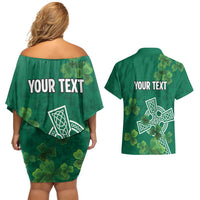 Ireland Cross Celtic Personalized Couples Matching Off Shoulder Short Dress and Hawaiian Shirt Irish Pride Shamrock - Wonder Print Shop