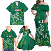 Ireland Cross Celtic Personalized Family Matching Off Shoulder Maxi Dress and Hawaiian Shirt Irish Pride Shamrock - Wonder Print Shop