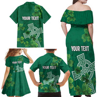 Ireland Cross Celtic Personalized Family Matching Off Shoulder Maxi Dress and Hawaiian Shirt Irish Pride Shamrock - Wonder Print Shop