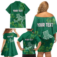 Ireland Cross Celtic Personalized Family Matching Off Shoulder Short Dress and Hawaiian Shirt Irish Pride Shamrock - Wonder Print Shop