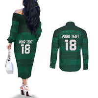 Custom Ireland Rugby Couples Matching Off The Shoulder Long Sleeve Dress and Long Sleeve Button Shirt Celtic Heritage - Wonder Print Shop