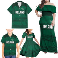 Custom Ireland Rugby Family Matching Off Shoulder Maxi Dress and Hawaiian Shirt Celtic Heritage - Wonder Print Shop