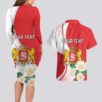 Personalized Georgia Independence Restoration Day Couples Matching Long Sleeve Bodycon Dress and Hawaiian Shirt Dzala Ertobashia Rosa Laevigata