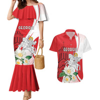 Personalized Georgia Independence Restoration Day Couples Matching Mermaid Dress and Hawaiian Shirt Dzala Ertobashia Rosa Laevigata