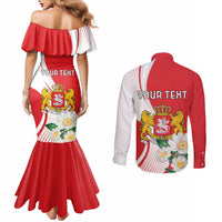 Personalized Georgia Independence Restoration Day Couples Matching Mermaid Dress and Long Sleeve Button Shirt Dzala Ertobashia Rosa Laevigata