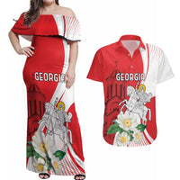 Personalized Georgia Independence Restoration Day Couples Matching Off Shoulder Maxi Dress and Hawaiian Shirt Dzala Ertobashia Rosa Laevigata
