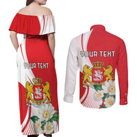 Personalized Georgia Independence Restoration Day Couples Matching Off Shoulder Maxi Dress and Long Sleeve Button Shirt Dzala Ertobashia Rosa Laevigata