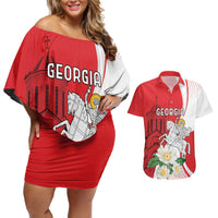 Personalized Georgia Independence Restoration Day Couples Matching Off Shoulder Short Dress and Hawaiian Shirt Dzala Ertobashia Rosa Laevigata
