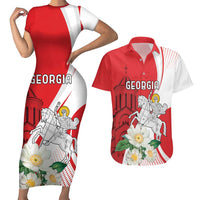 Personalized Georgia Independence Restoration Day Couples Matching Short Sleeve Bodycon Dress and Hawaiian Shirt Dzala Ertobashia Rosa Laevigata