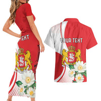 Personalized Georgia Independence Restoration Day Couples Matching Short Sleeve Bodycon Dress and Hawaiian Shirt Dzala Ertobashia Rosa Laevigata