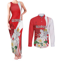 Personalized Georgia Independence Restoration Day Couples Matching Tank Maxi Dress and Long Sleeve Button Shirt Dzala Ertobashia Rosa Laevigata