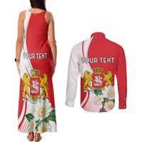 Personalized Georgia Independence Restoration Day Couples Matching Tank Maxi Dress and Long Sleeve Button Shirt Dzala Ertobashia Rosa Laevigata