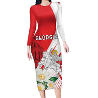 Personalized Georgia Independence Restoration Day Long Sleeve Bodycon Dress Dzala Ertobashia Rosa Laevigata