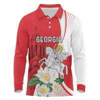 Personalized Georgia Independence Restoration Day Long Sleeve Polo Shirt Dzala Ertobashia Rosa Laevigata