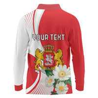 Personalized Georgia Independence Restoration Day Long Sleeve Polo Shirt Dzala Ertobashia Rosa Laevigata