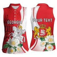 Personalized Georgia Independence Restoration Day Women Sleeveless Polo Shirt Dzala Ertobashia Rosa Laevigata
